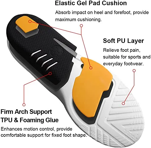 Ailaka Athlete Gel Cushion Neutral Arch Sports Shoe Insoles, Performance Running Inserts for Man & Women