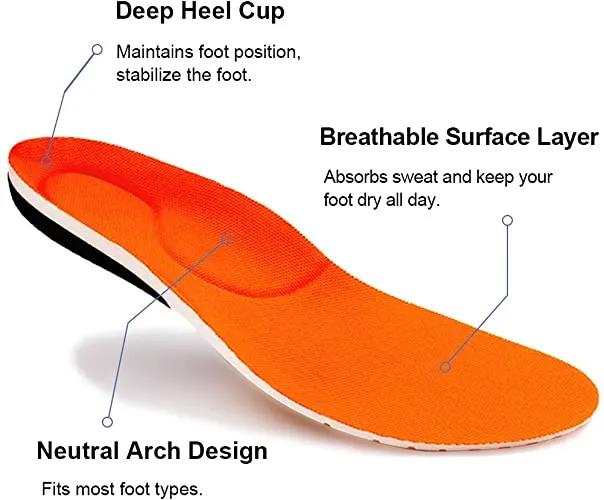 Ailaka Athlete Gel Cushion Neutral Arch Sports Shoe Insoles, Performance Running Inserts for Man & Women