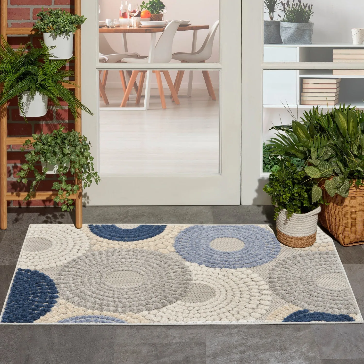 Aloha Blue/Grey Modern Indoor/Outdoor Rug