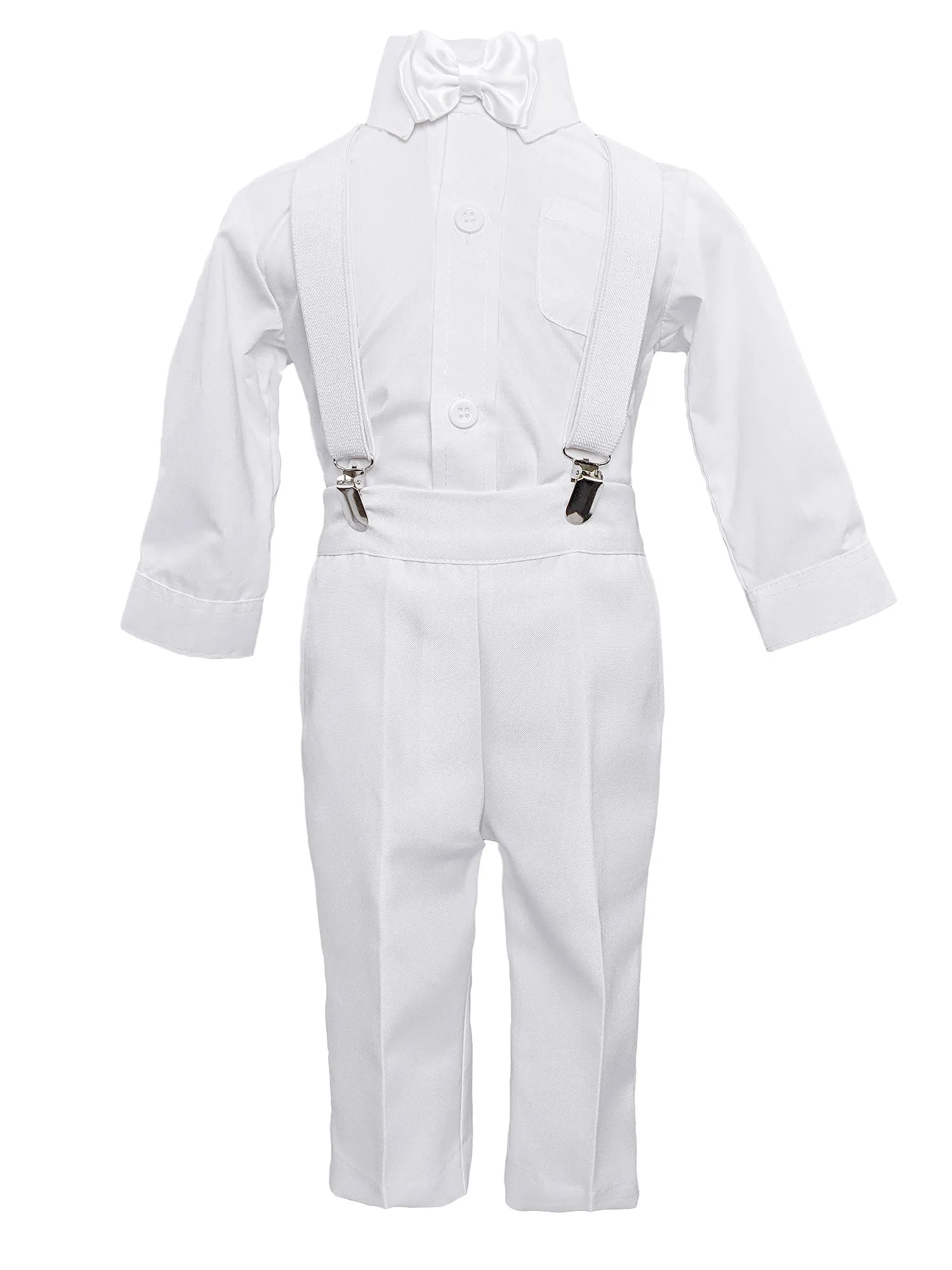 Baby Boys White 4pc Romper Pants Bow Tie Suspenders Christening Outfit NB-24M