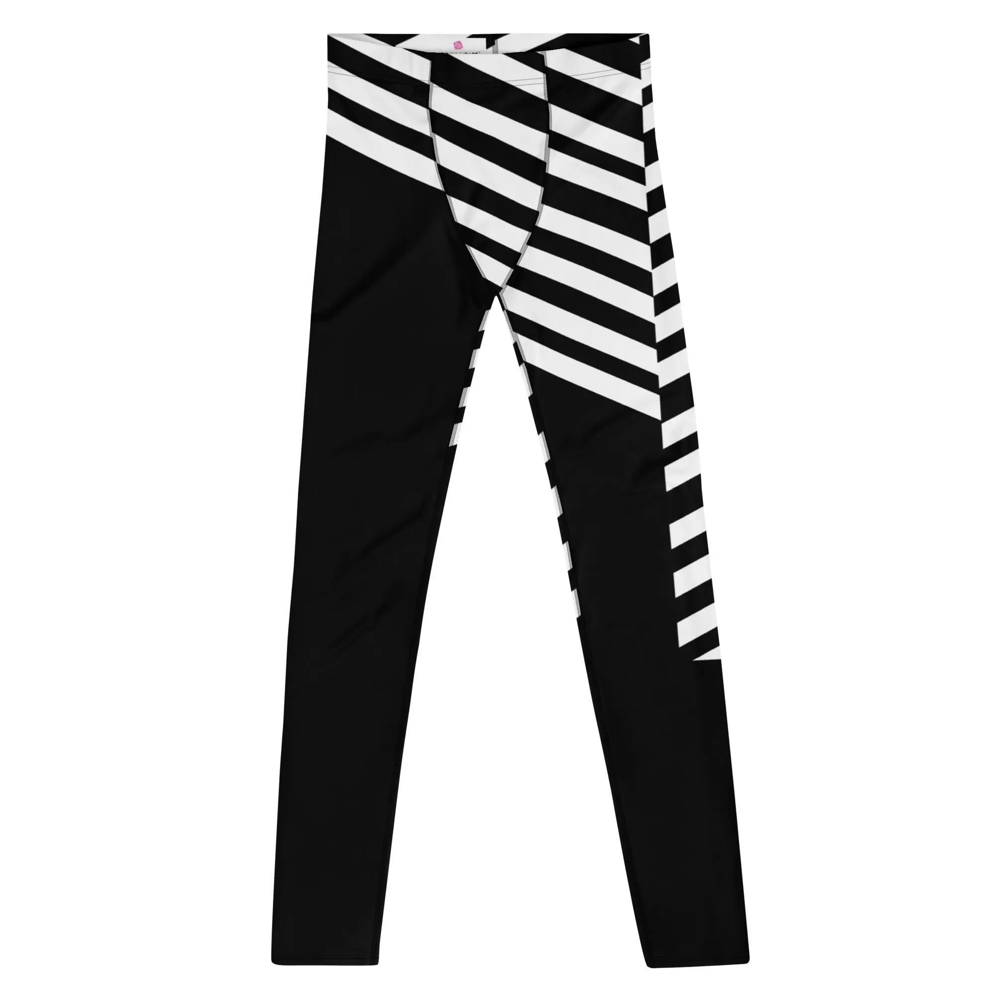 Black White Striped Meggings, Designer Men's Leggings, Designer Minimalist Black White Modern Meggings-Made in USA/EU/MX