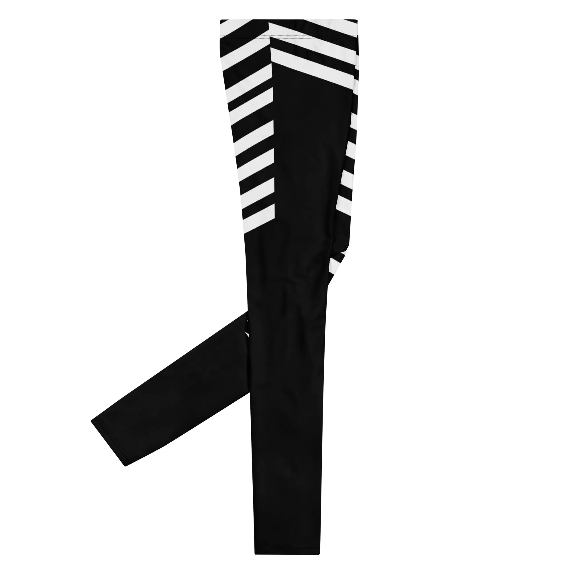 Black White Striped Meggings, Designer Men's Leggings, Designer Minimalist Black White Modern Meggings-Made in USA/EU/MX