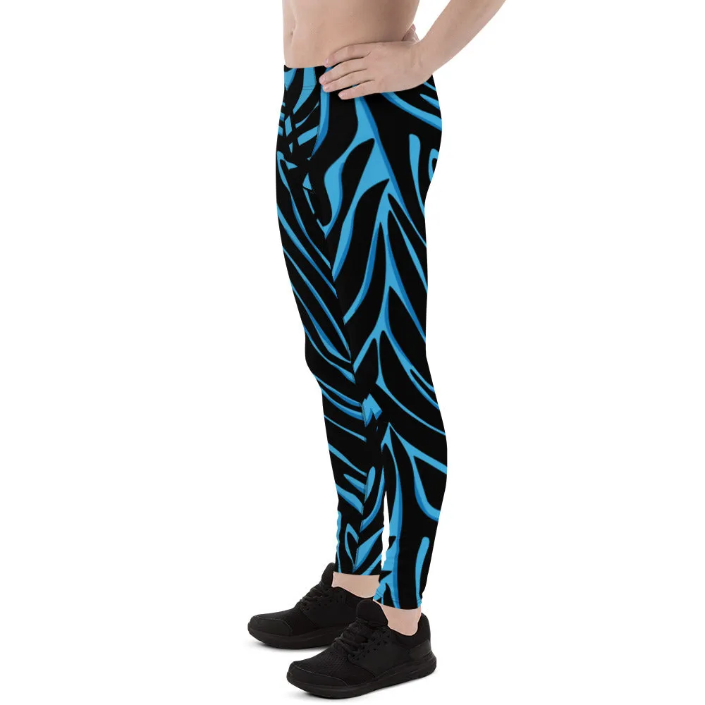 Blue Tiger Striped Men's Leggings, Blue Tiger Leggings, Blue Tiger Pants For Men - Made in USA/EU/MX