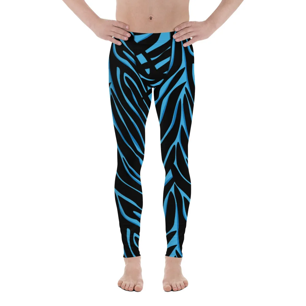 Blue Tiger Striped Men's Leggings, Blue Tiger Leggings, Blue Tiger Pants For Men - Made in USA/EU/MX