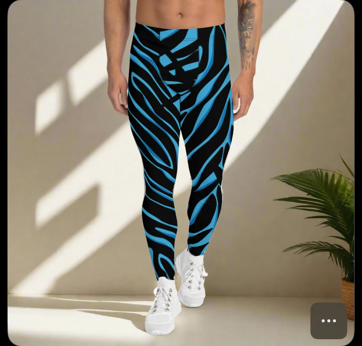 Blue Tiger Striped Men's Leggings, Blue Tiger Leggings, Blue Tiger Pants For Men - Made in USA/EU/MX