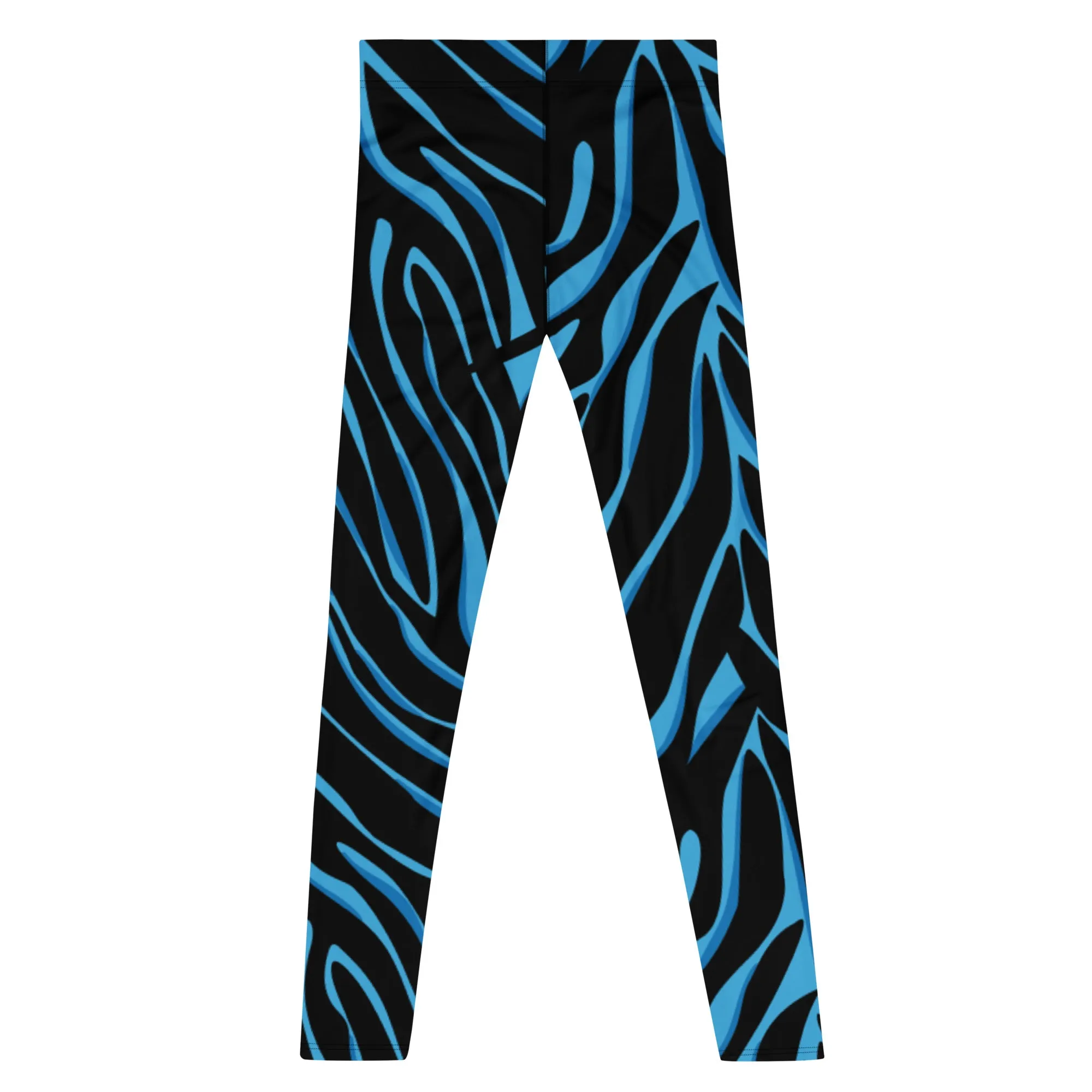 Blue Tiger Striped Men's Leggings, Blue Tiger Leggings, Blue Tiger Pants For Men - Made in USA/EU/MX