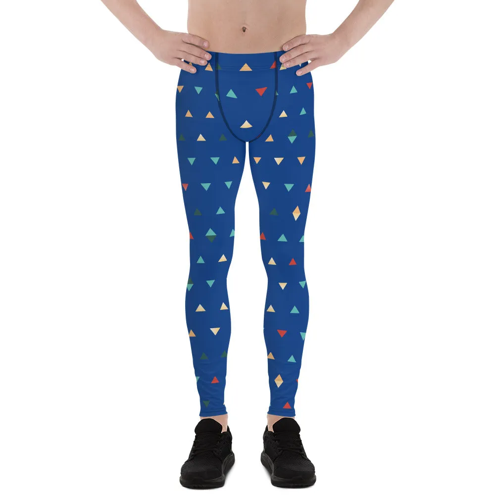 Blue Triangular Meggings, Colorful Birthday Boy Geometric Men's Leggings Tights-Made in USA/EU/MX