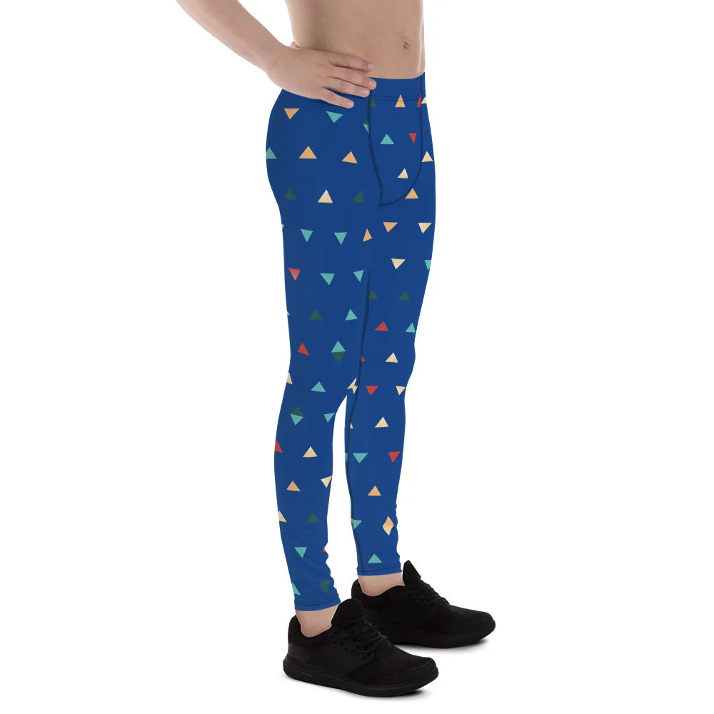 Blue Triangular Meggings, Colorful Birthday Boy Geometric Men's Leggings Tights-Made in USA/EU/MX