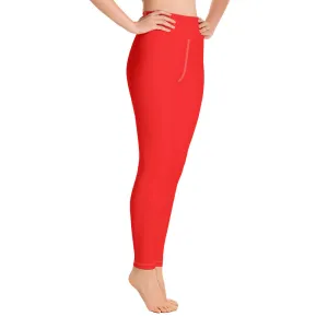 Bright Red Women's Leggings, Solid Color Active Wear Fitted Yoga Pants-Made in USA/EU