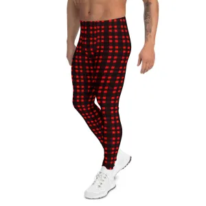 Buffalo Red Plaid Men's Leggings, Flannel Preppy Print Men Tights Meggings-Made in USA/EU