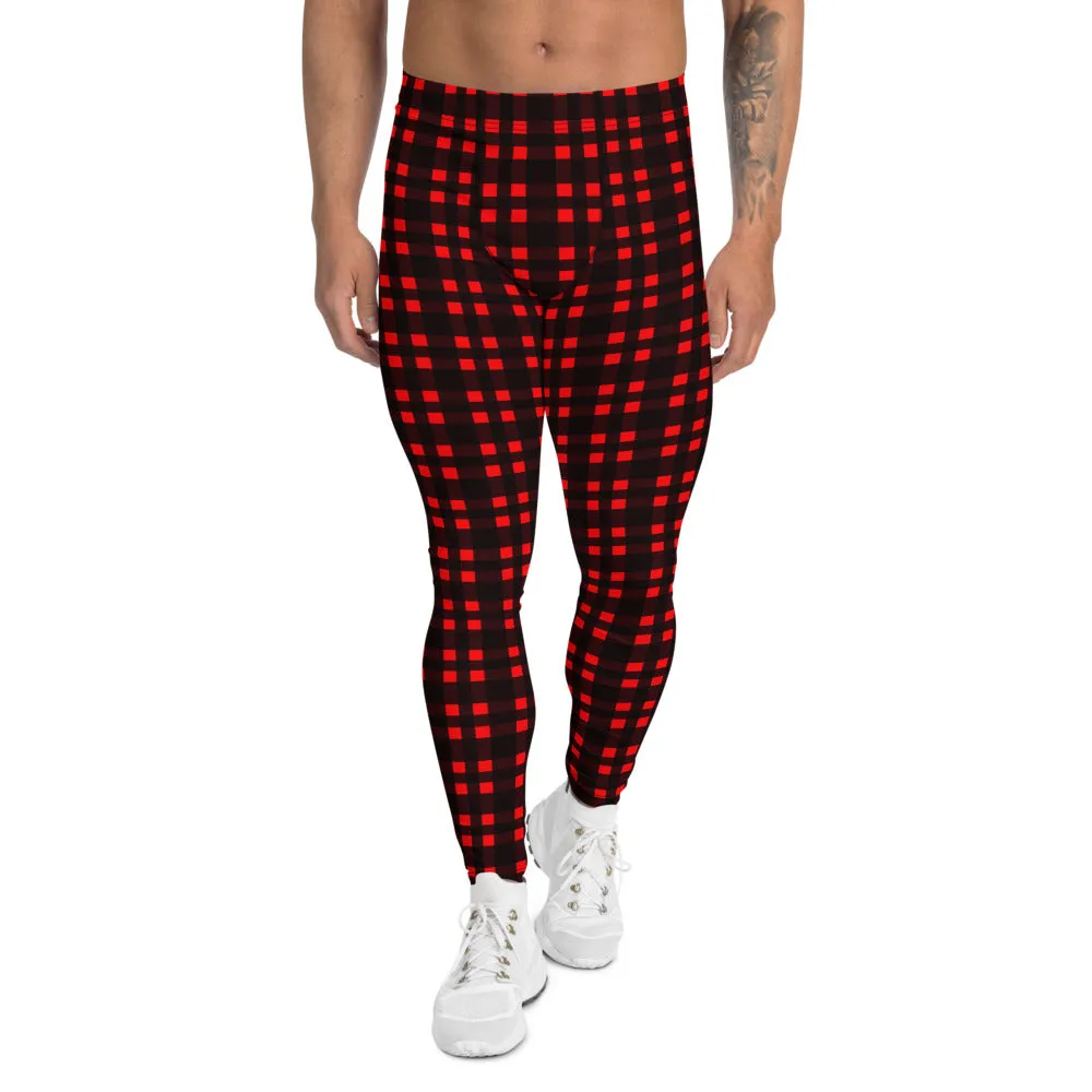 Buffalo Red Plaid Men's Leggings, Flannel Preppy Print Men Tights Meggings-Made in USA/EU