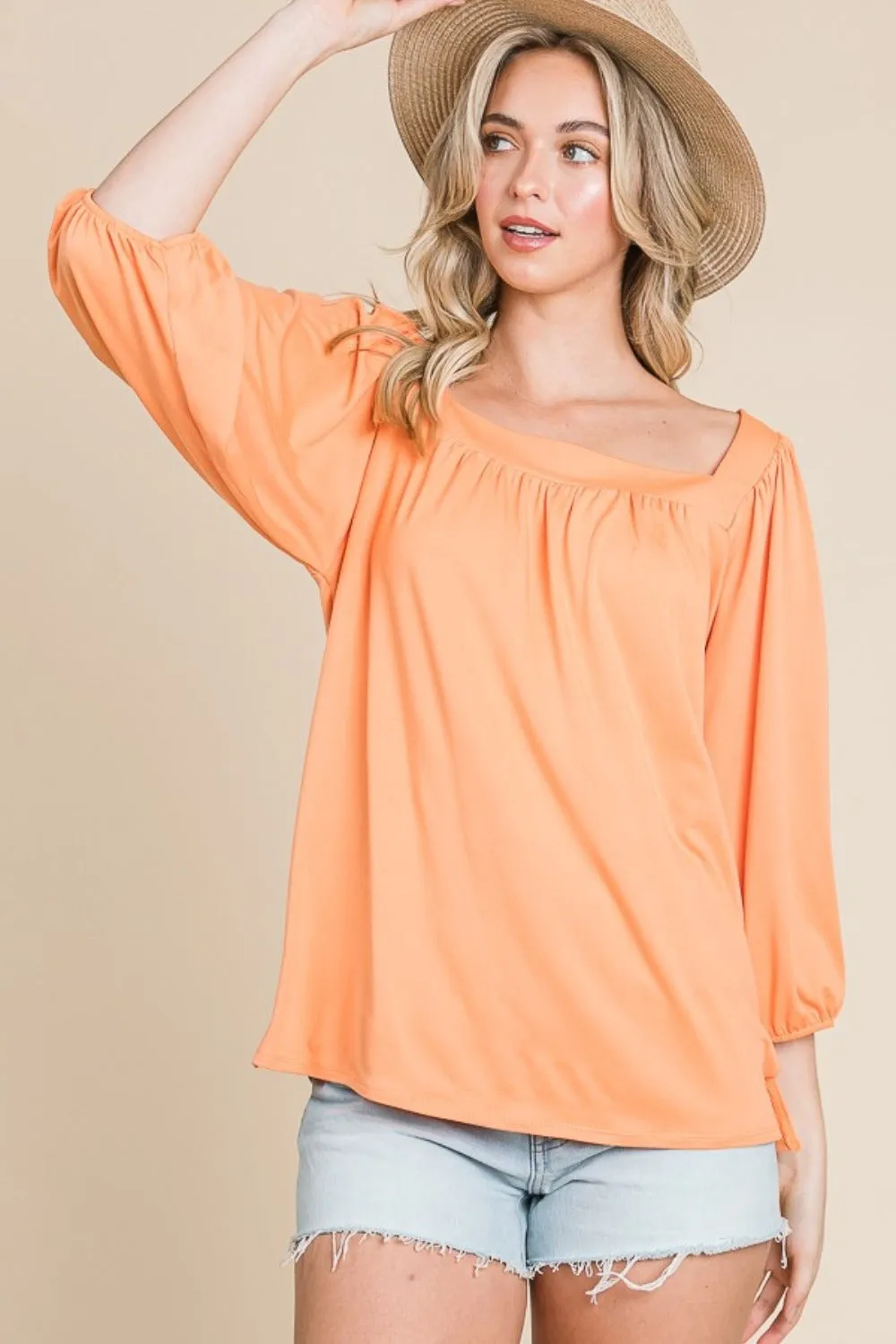 Culture Code Square Neck Puff Sleeve Top