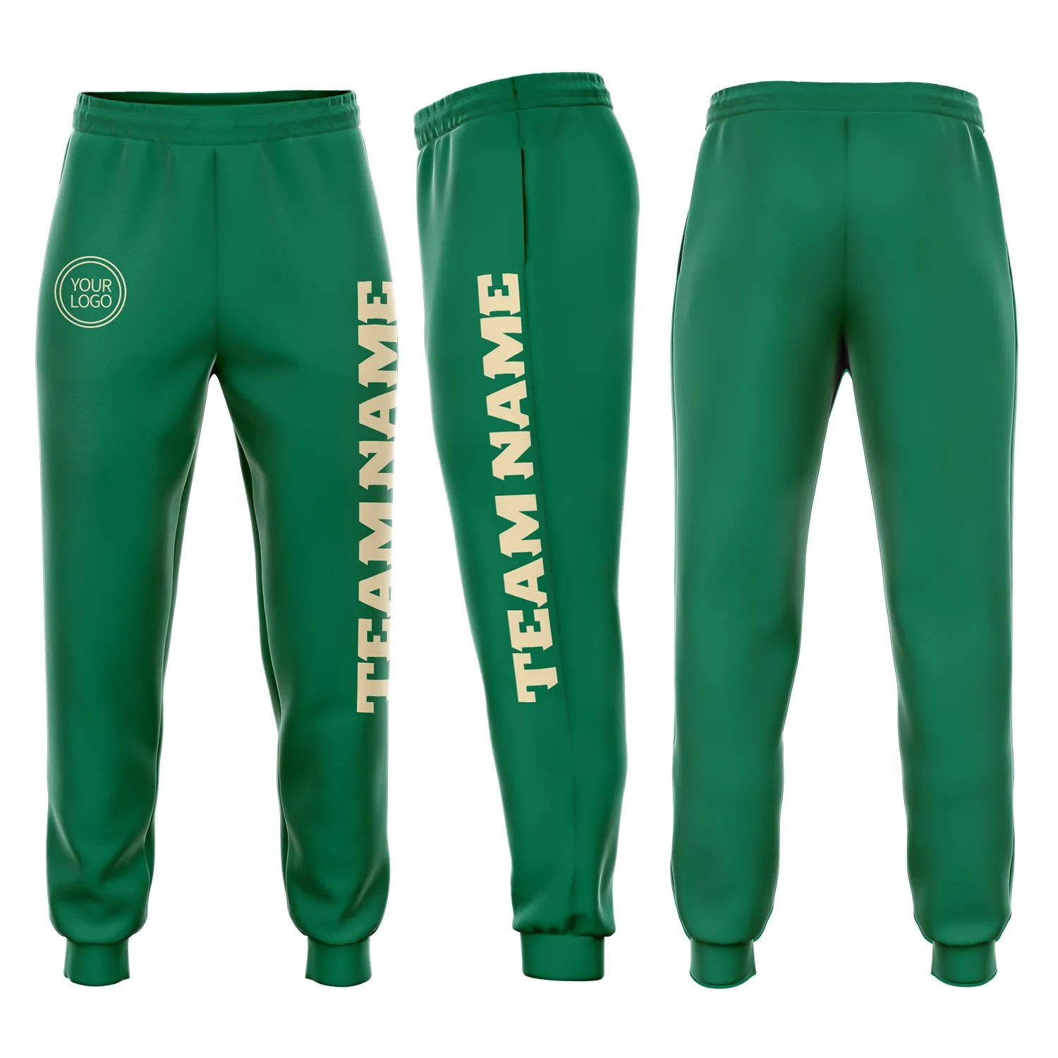 Custom Kelly Green Cream Fleece Jogger Sweatpants