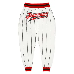 Custom White Black Pinstripe Red-Black Sports Pants