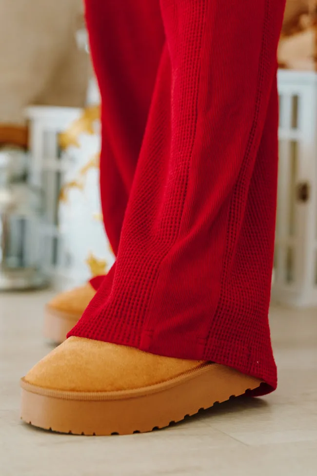 Essential Comfort Red Waffle Knit Ribbed Pants Macy Blackwell X Pink Lily FINAL SALE