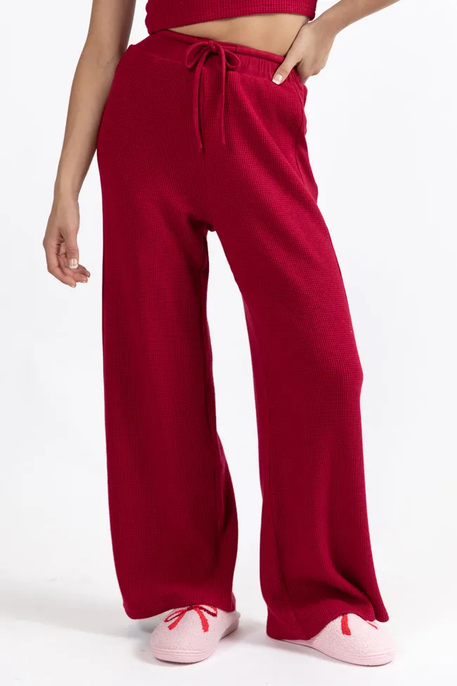 Essential Comfort Red Waffle Knit Ribbed Pants Macy Blackwell X Pink Lily FINAL SALE