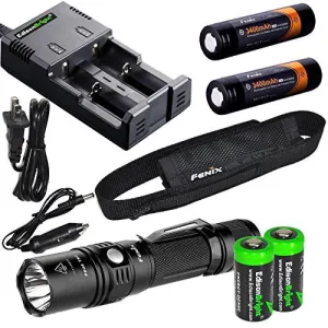 Fenix PD35 TAC 1000 Lumen CREE LED Tactical Flashlight, advanced smart battery charger, Two Fenix 18650 ARB-L2S 3400mAh rechargeable batteries with 2X EdisonBright CR123A Batteries bundle