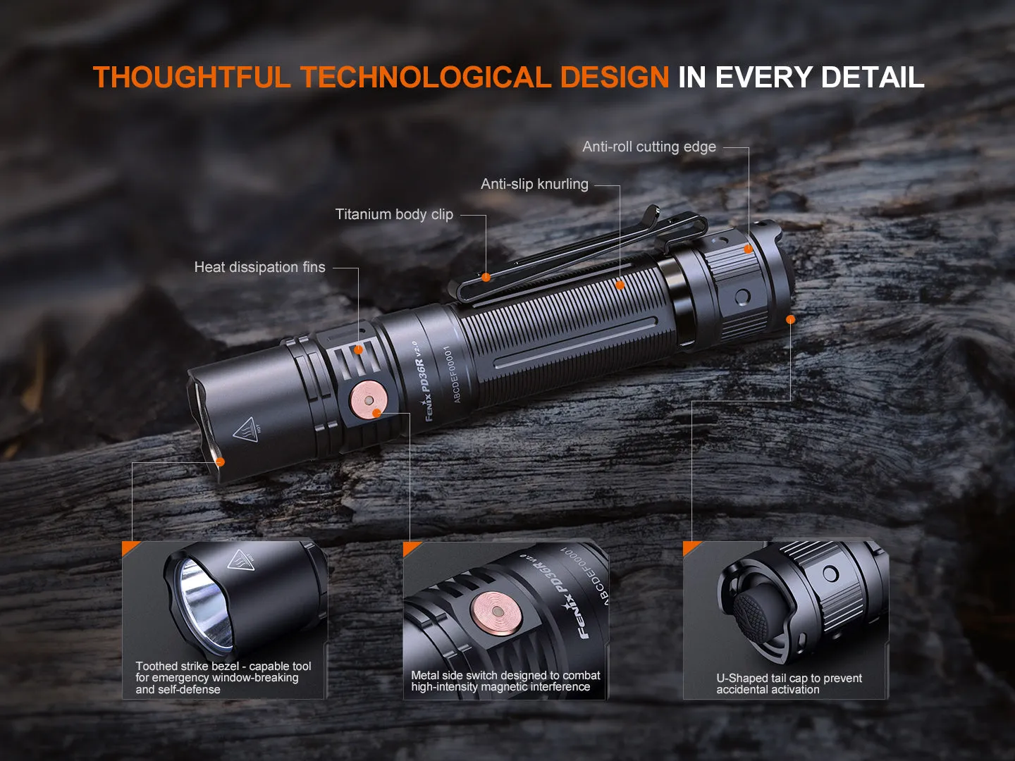 Fenix PD36R V2 Tactical LED Flashlight - Blaze Cerakote Finish