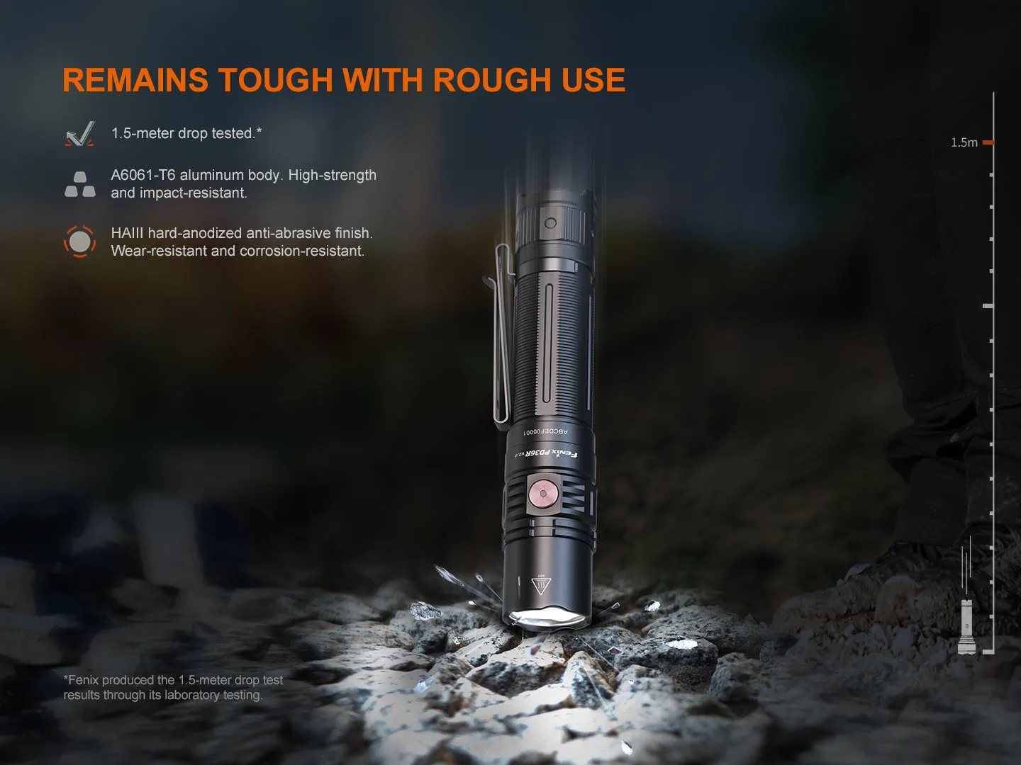 Fenix PD36R V2 Tactical LED Flashlight - Blaze Cerakote Finish