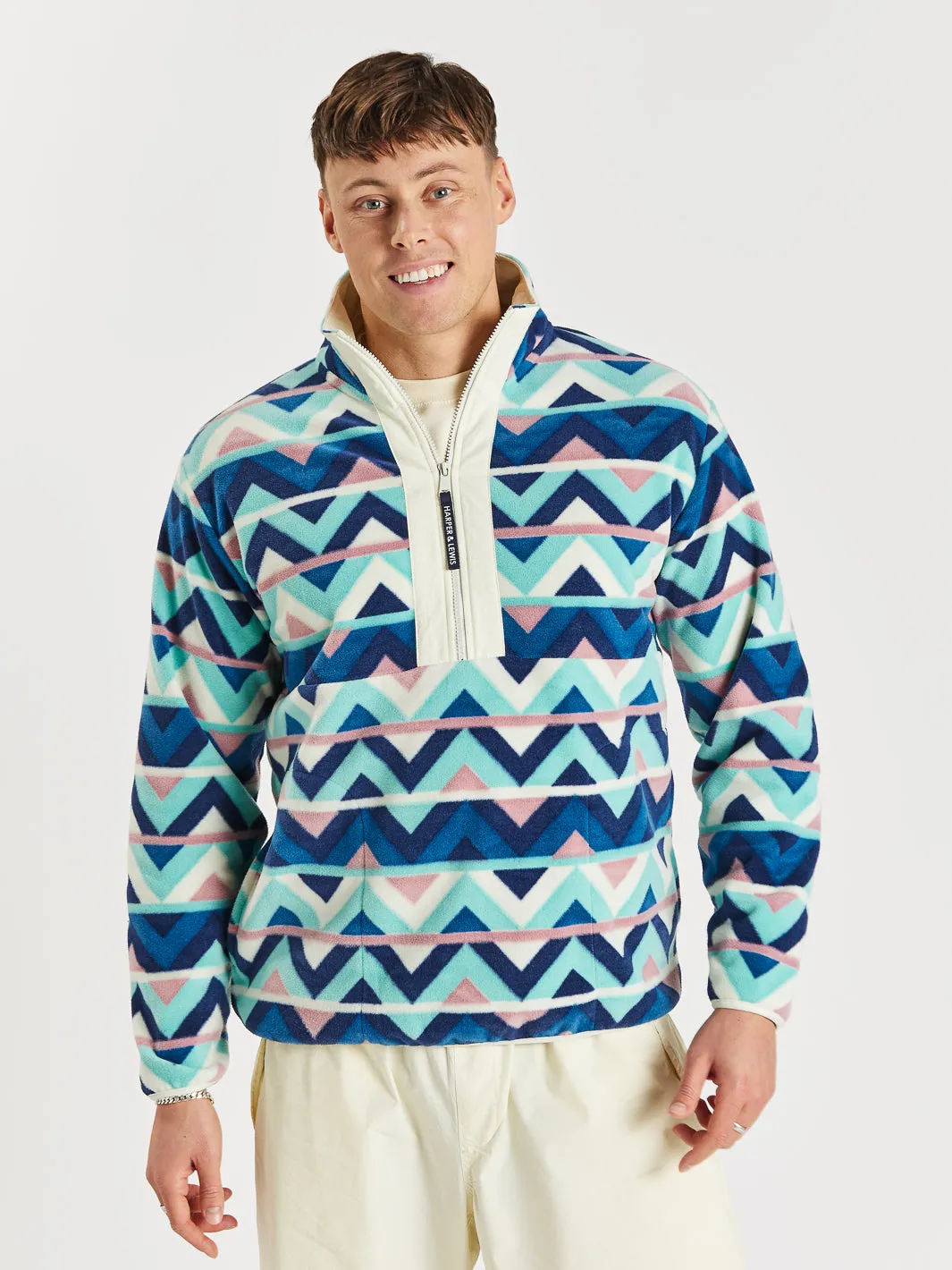 Fleur Retro Pattern 1/2 Zip Fleece