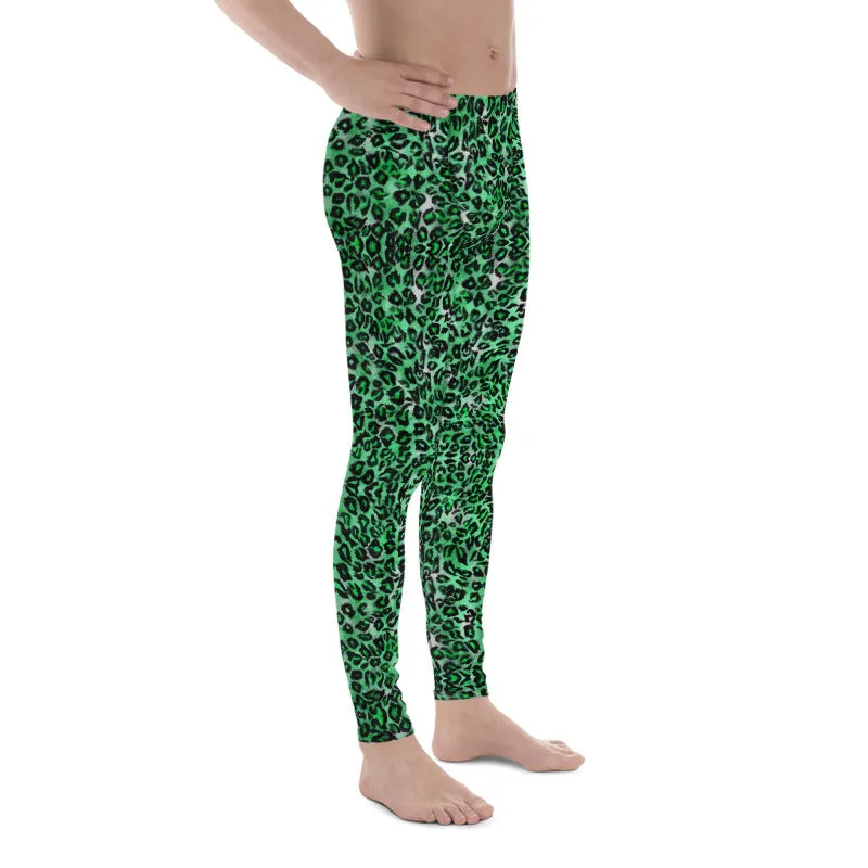 Green Leopard Meggings, Animal Print Men's Leggings Compression Tights-Made in USA/EU