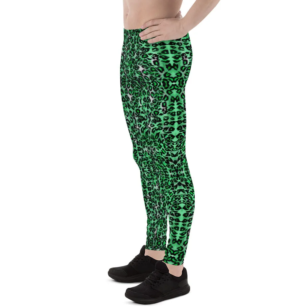 Green Leopard Meggings, Animal Print Men's Leggings Compression Tights-Made in USA/EU