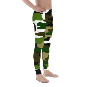 Green White Camo Men Tights, Camouflage Military Amy Print Men's Leggings Tights-Made in USA/EU