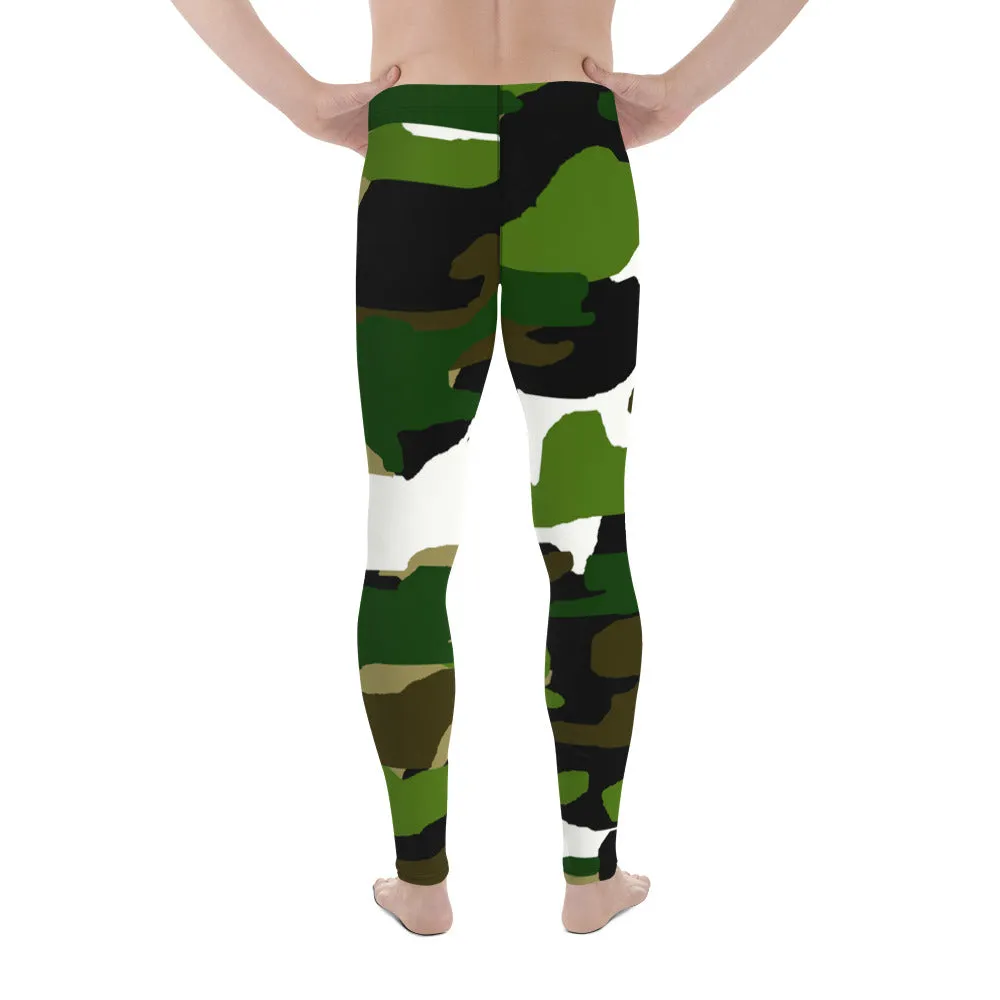 Green White Camo Men Tights, Camouflage Military Amy Print Men's Leggings Tights-Made in USA/EU