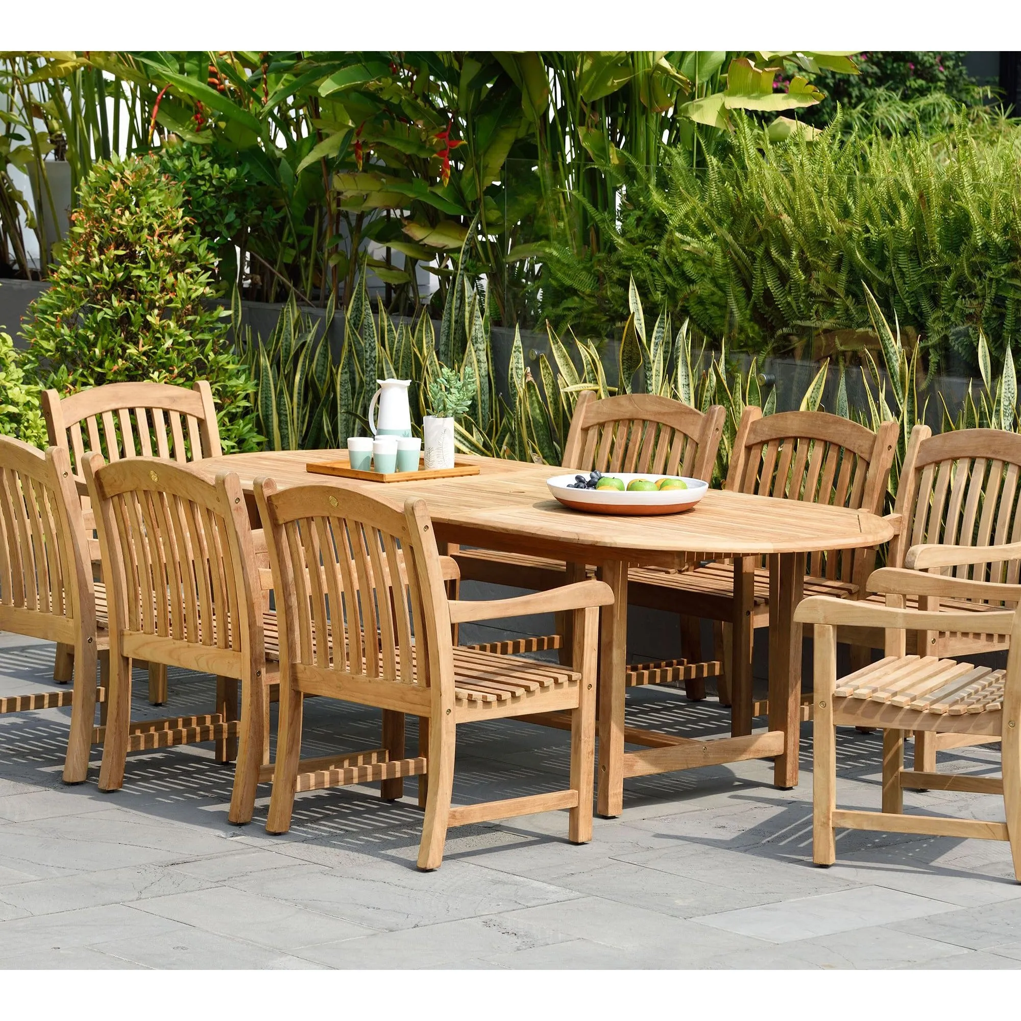 Harbour Teak Outdoor Dining Set (Teak Extendable Oval Table 71-95" with 6 Teak Tista Armchairs  FREE Cushions)