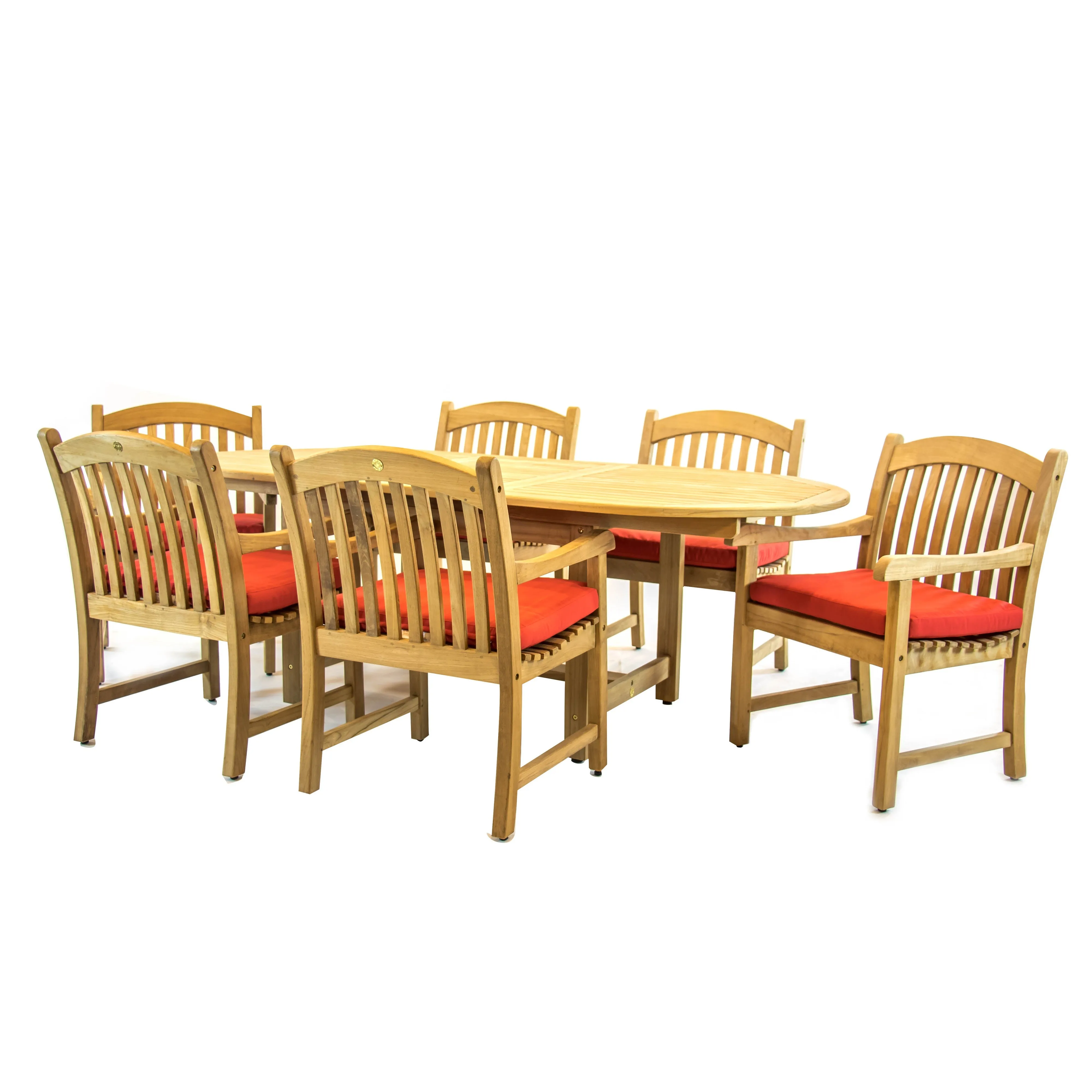 Harbour Teak Outdoor Dining Set (Teak Extendable Oval Table 71-95" with 6 Teak Tista Armchairs  FREE Cushions)