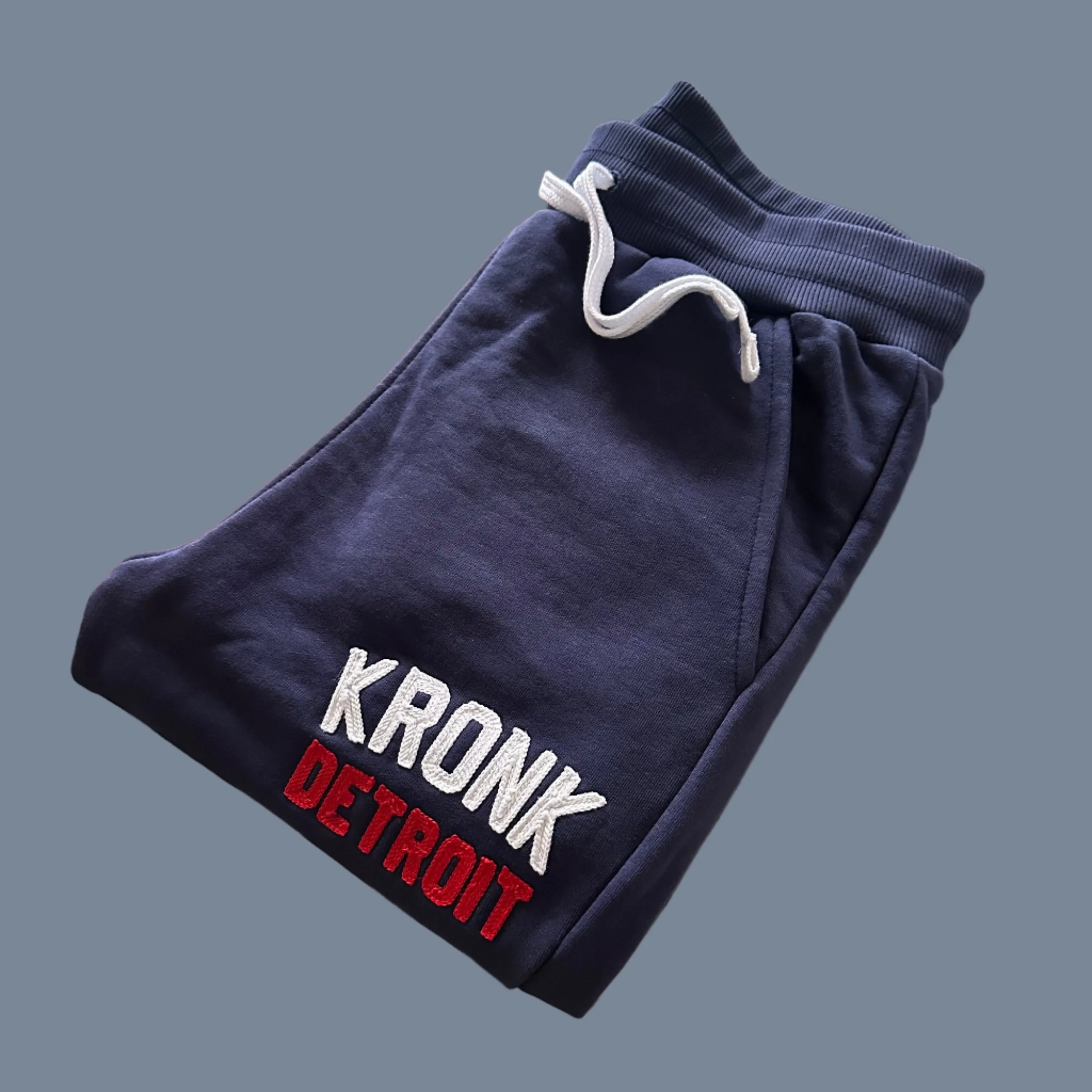 KRONK Iconic Detroit Chain Stitch Joggers Athletic Fit Navy