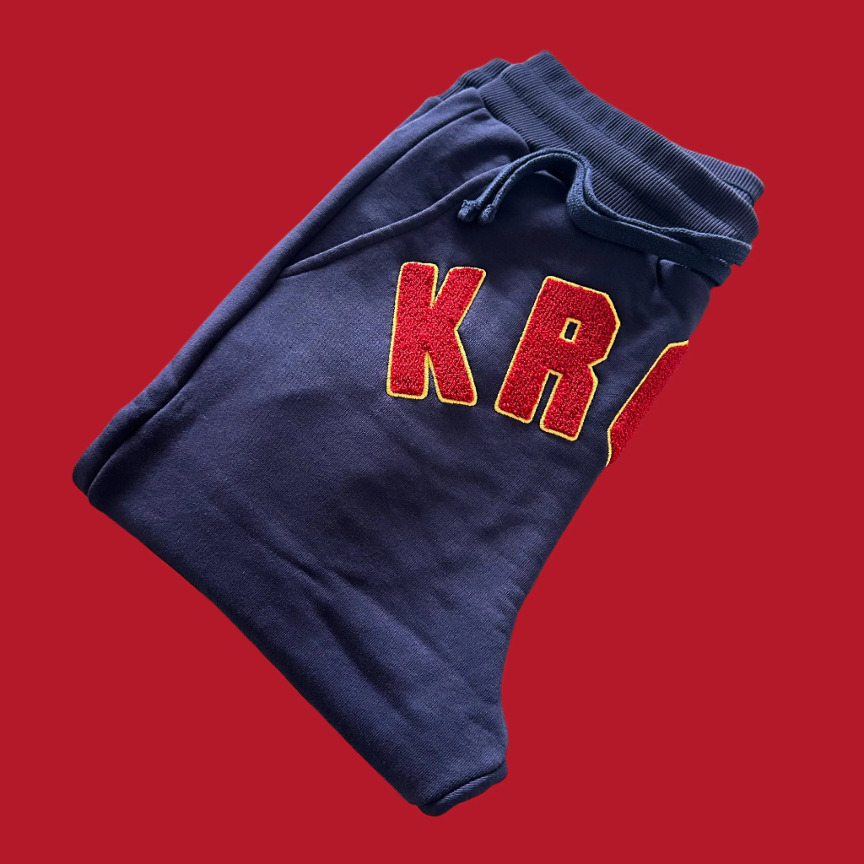 KRONK WAR Towelling Applique Joggers Athletic Fit Navy