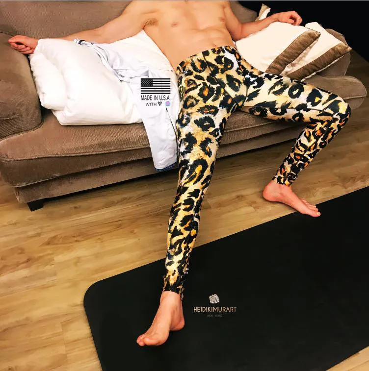 Leopard Print Men's Sexy Leggings, Leopard Animal Print Best Fitted Yoga Pants Leggings Tights - Made in USA/EU/ MX