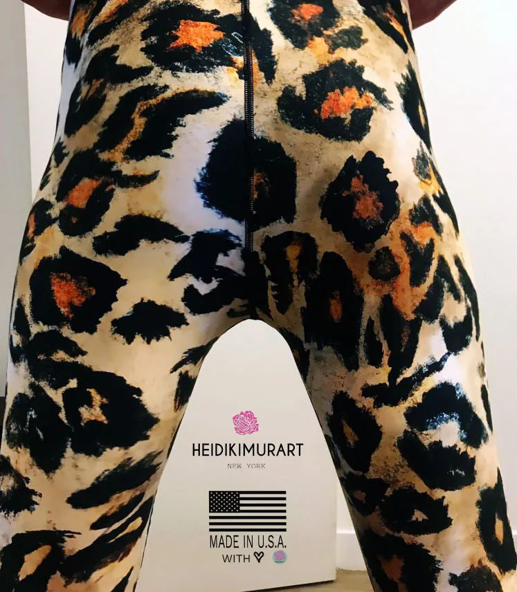 Leopard Print Men's Sexy Leggings, Leopard Animal Print Best Fitted Yoga Pants Leggings Tights - Made in USA/EU/ MX