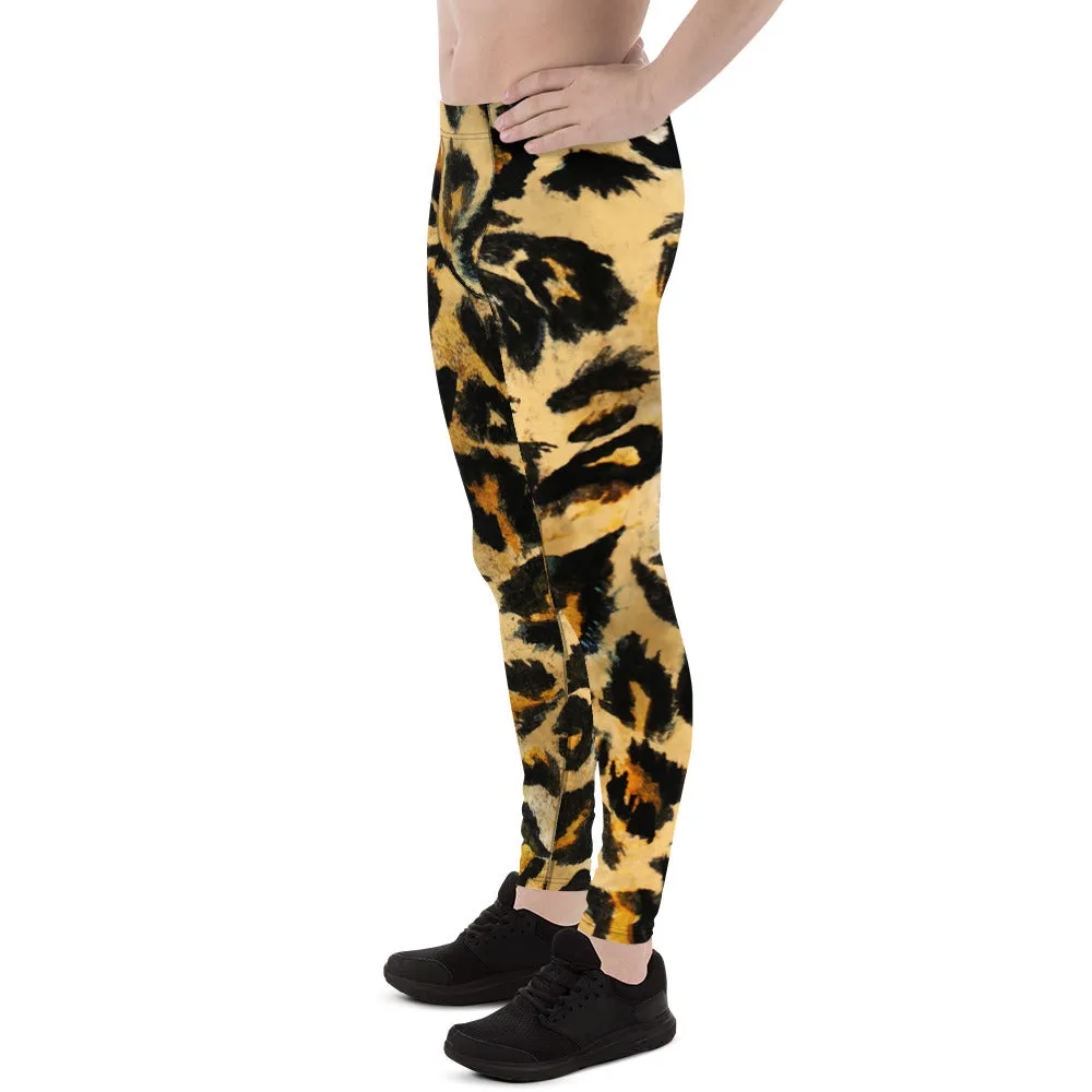 Leopard Print Men's Sexy Leggings, Leopard Animal Print Best Fitted Yoga Pants Leggings Tights - Made in USA/EU/ MX