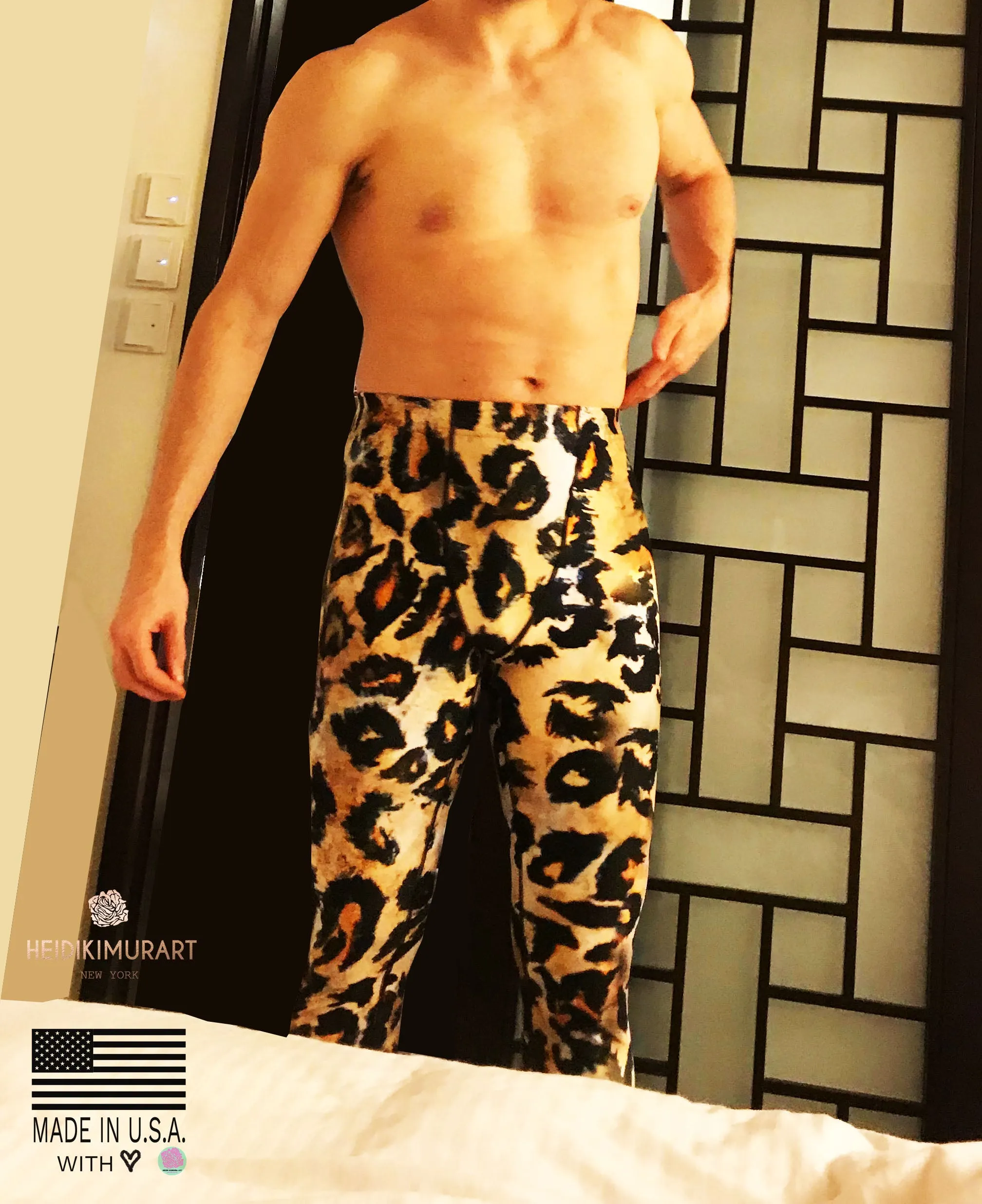 Leopard Print Sexy Meggings, Brown Leopard Spots Animal Print Designer Men's Sexy Yoga Pants Running Leggings- Made in USA/EU