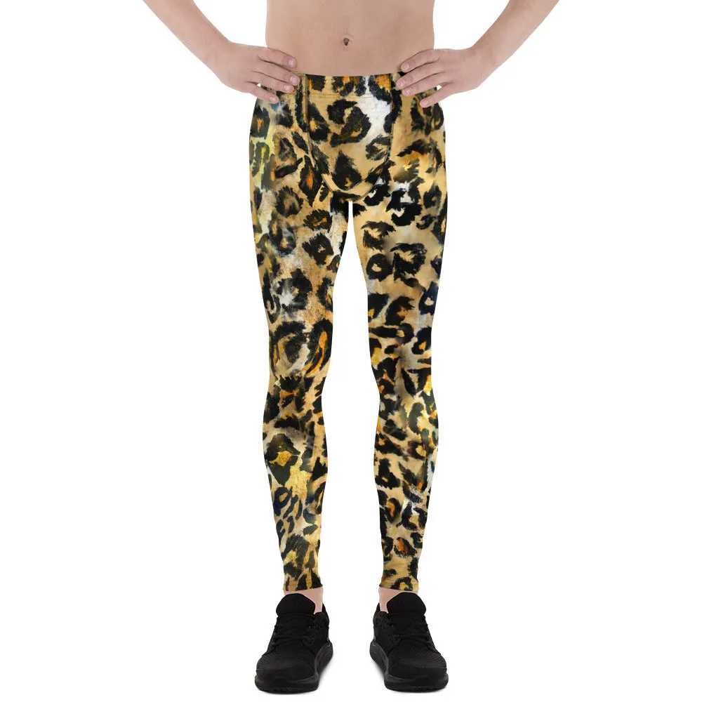 Leopard Print Sexy Meggings, Brown Leopard Spots Animal Print Designer Men's Sexy Yoga Pants Running Leggings- Made in USA/EU