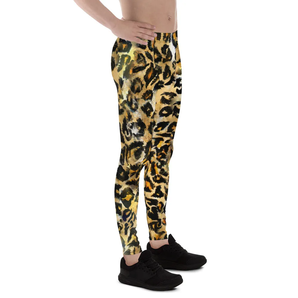 Leopard Print Sexy Meggings, Brown Leopard Spots Animal Print Designer Men's Sexy Yoga Pants Running Leggings- Made in USA/EU