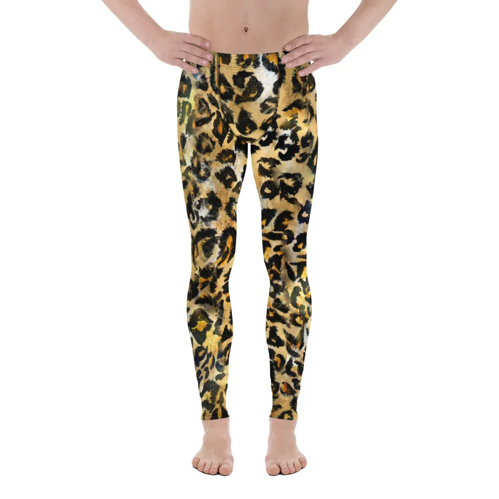 Leopard Print Sexy Meggings, Brown Leopard Spots Animal Print Designer Men's Sexy Yoga Pants Running Leggings- Made in USA/EU