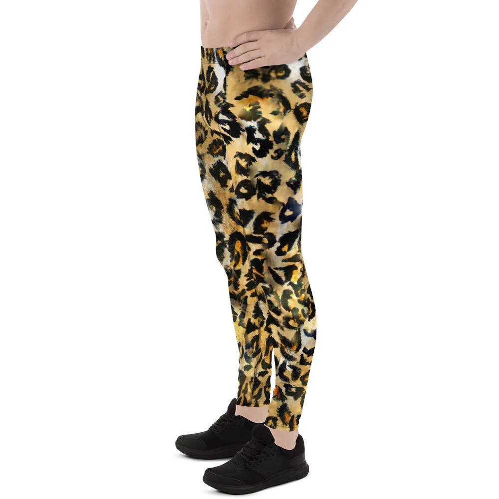 Leopard Print Sexy Meggings, Brown Leopard Spots Animal Print Designer Men's Sexy Yoga Pants Running Leggings- Made in USA/EU