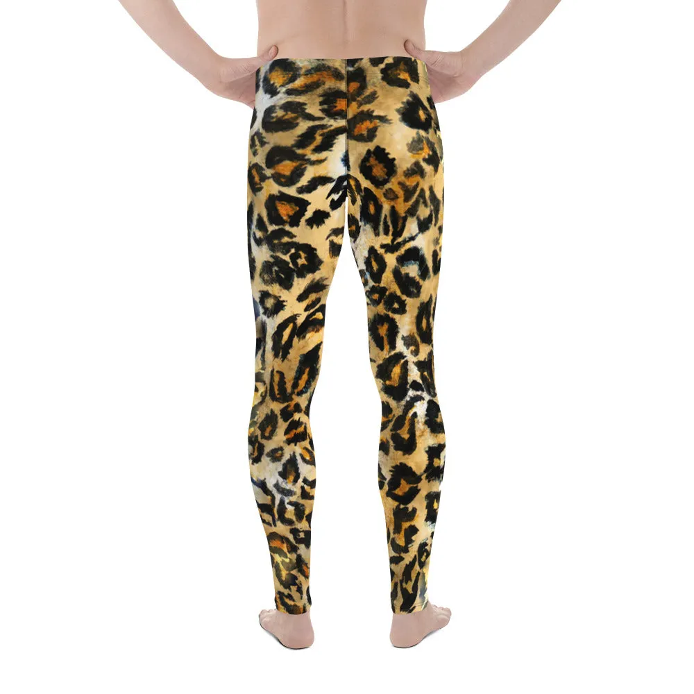 Leopard Print Sexy Meggings, Brown Leopard Spots Animal Print Designer Men's Sexy Yoga Pants Running Leggings- Made in USA/EU