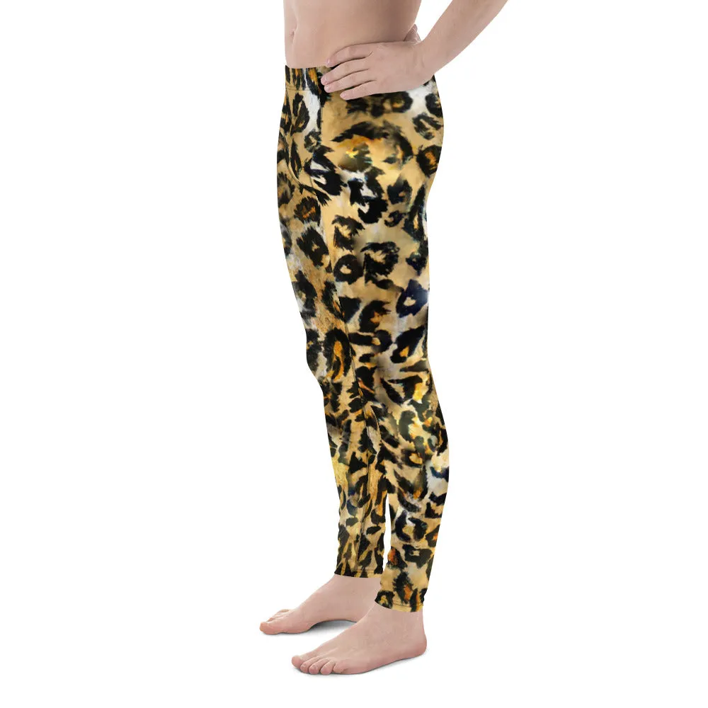 Leopard Print Sexy Meggings, Brown Leopard Spots Animal Print Designer Men's Sexy Yoga Pants Running Leggings- Made in USA/EU