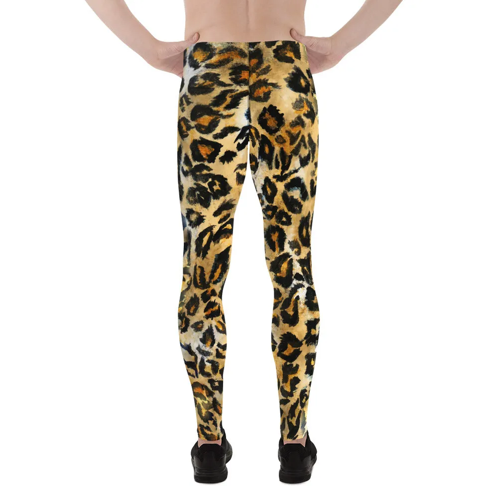 Leopard Print Sexy Meggings, Brown Leopard Spots Animal Print Designer Men's Sexy Yoga Pants Running Leggings- Made in USA/EU