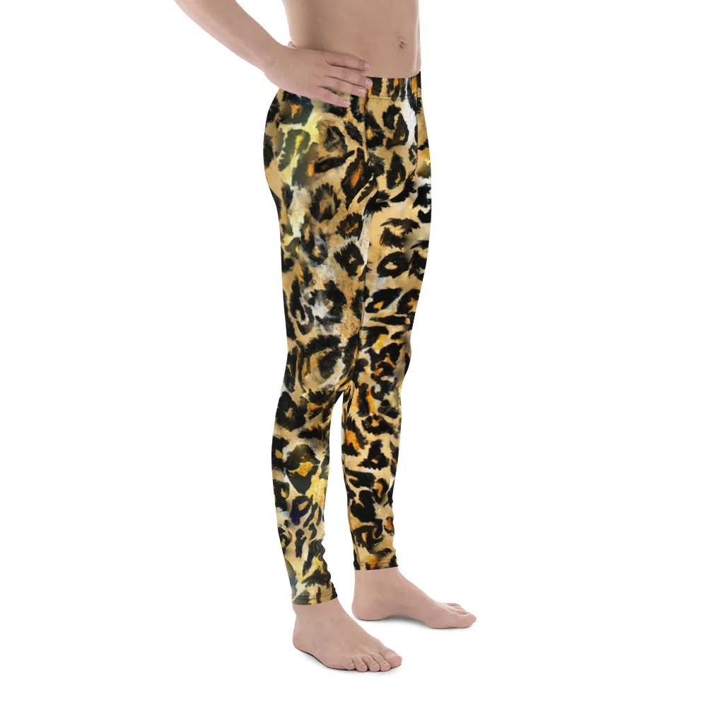 Leopard Print Sexy Meggings, Brown Leopard Spots Animal Print Designer Men's Sexy Yoga Pants Running Leggings- Made in USA/EU