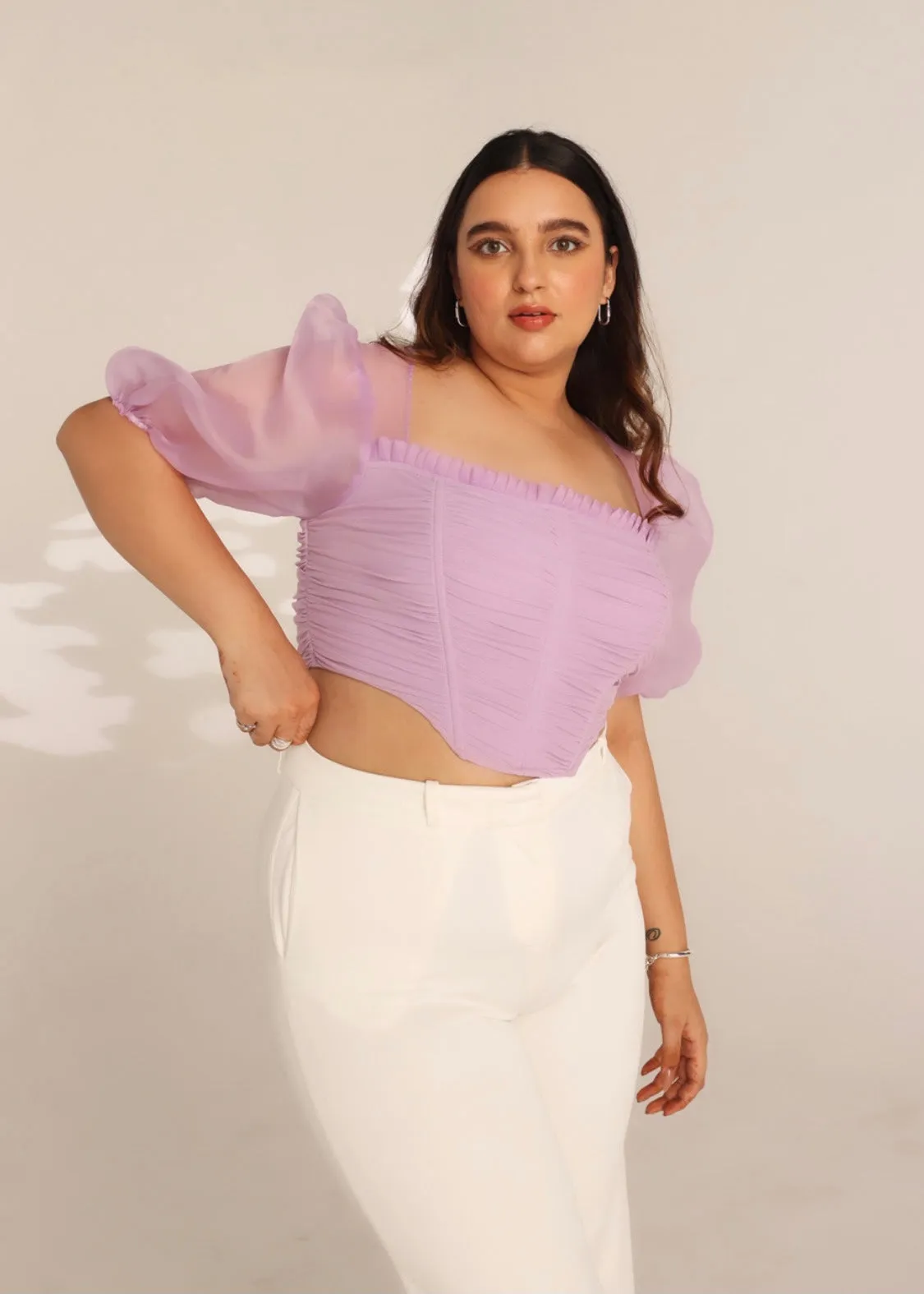 Luna Lavender Puff Sleeve Corset Top