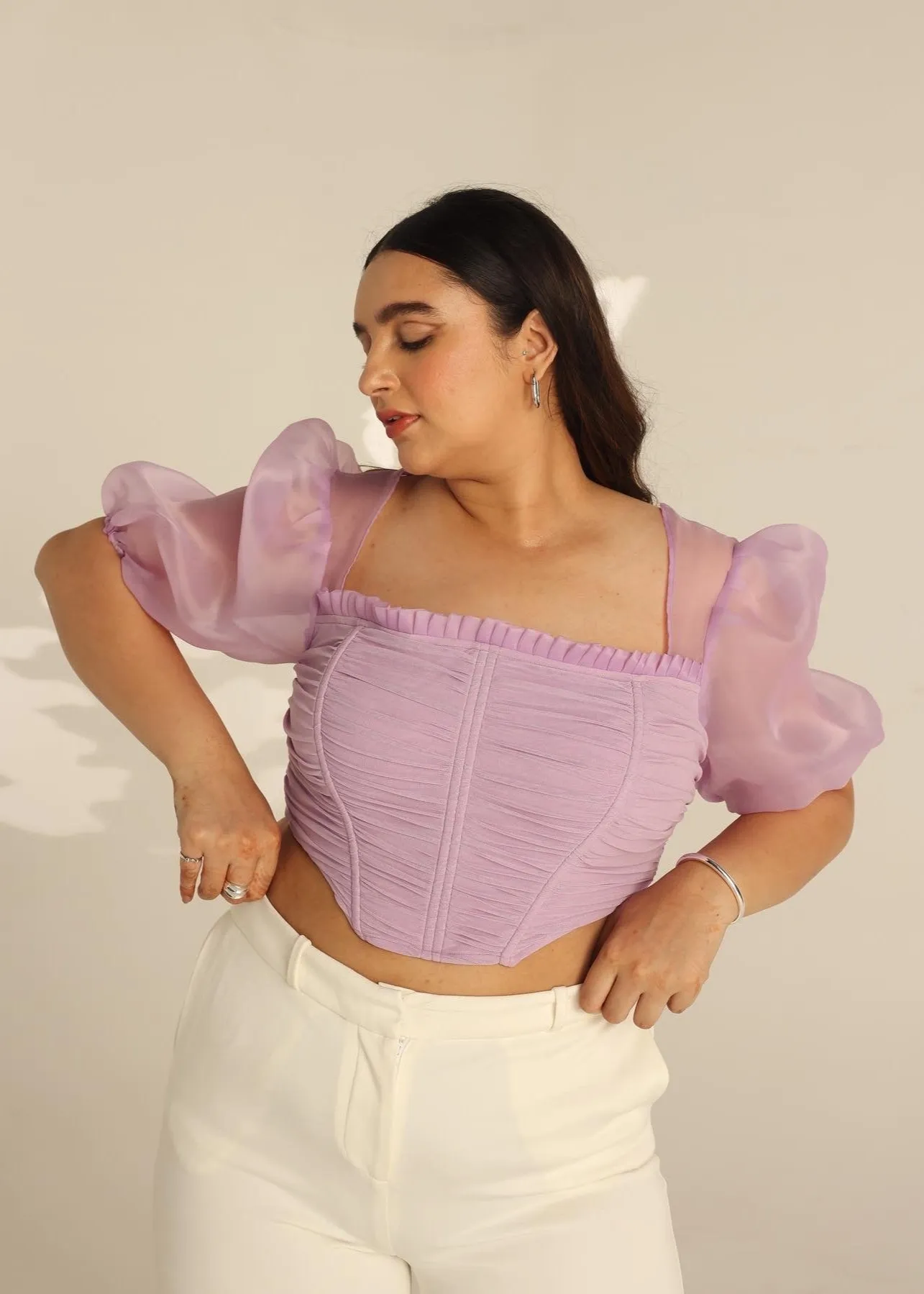 Luna Lavender Puff Sleeve Corset Top