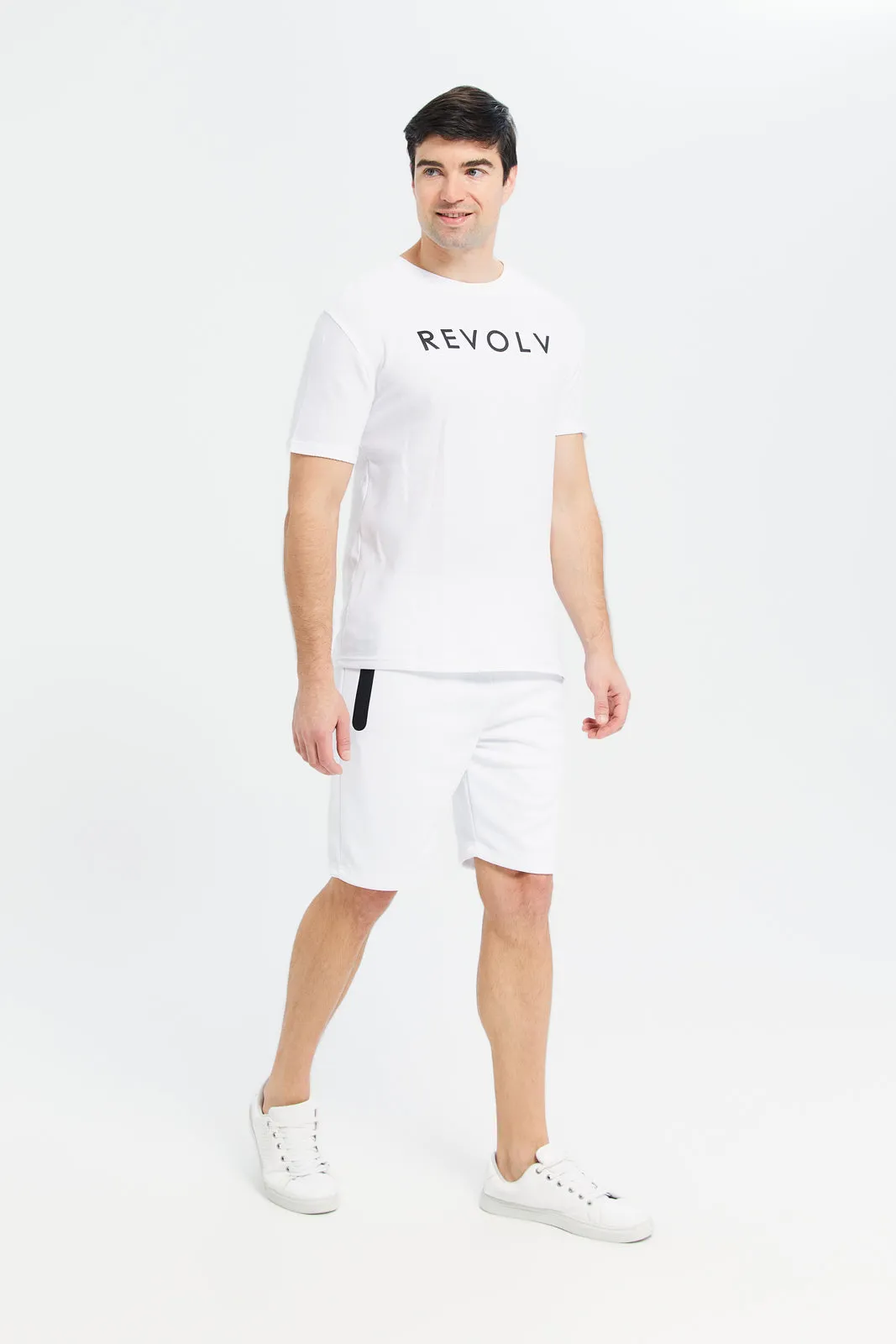 Men White Mid-Rise Tech Shorts With Zip Pockets