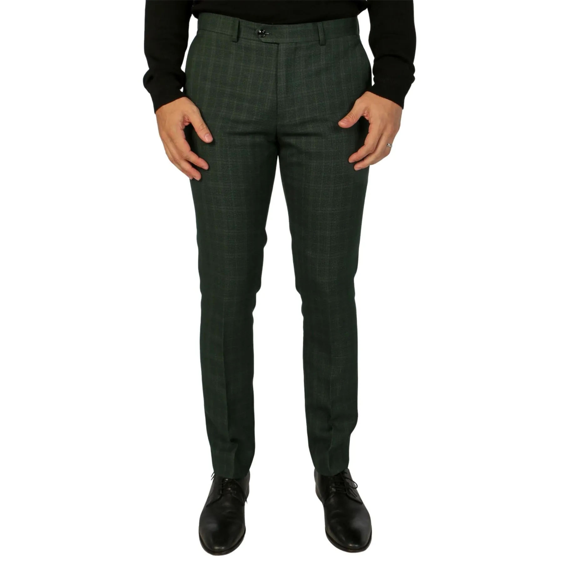 Men's Trousers Green Checked Formal Suit Pants