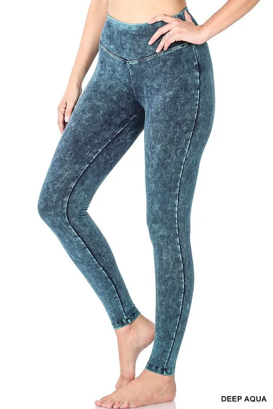 Mineral Washed Wide Waistband Yoga Leggings