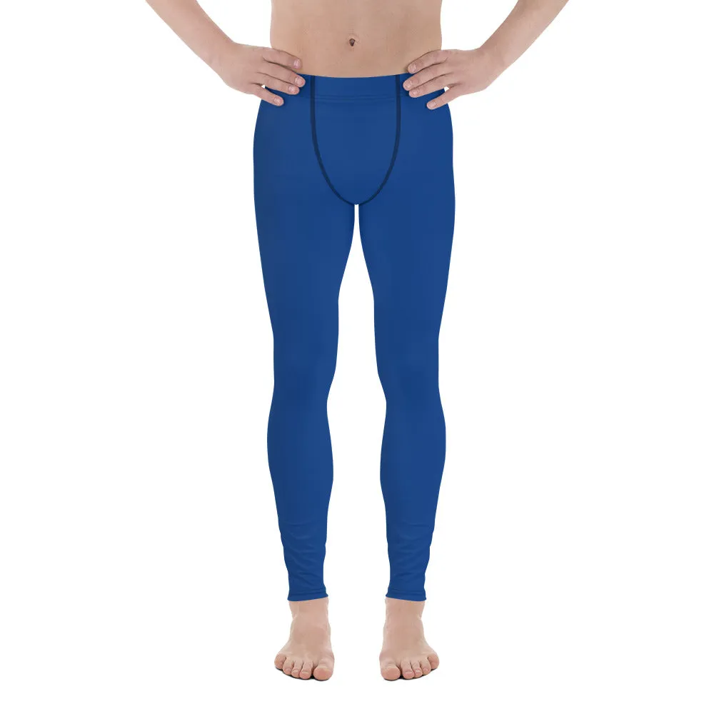 Navy Blue Color Men's Leggings, Modern Solid Blue Color Designer Spandex Men's Tights/Leggings- Made in USA/ MX/ EU